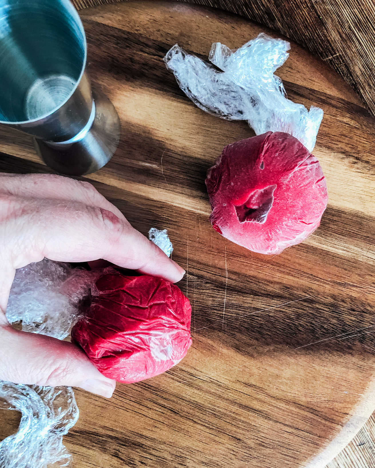 To prepare your sorbet scoop into balls, roll and wrap in cling film and place in the freezer until you are ready to use them